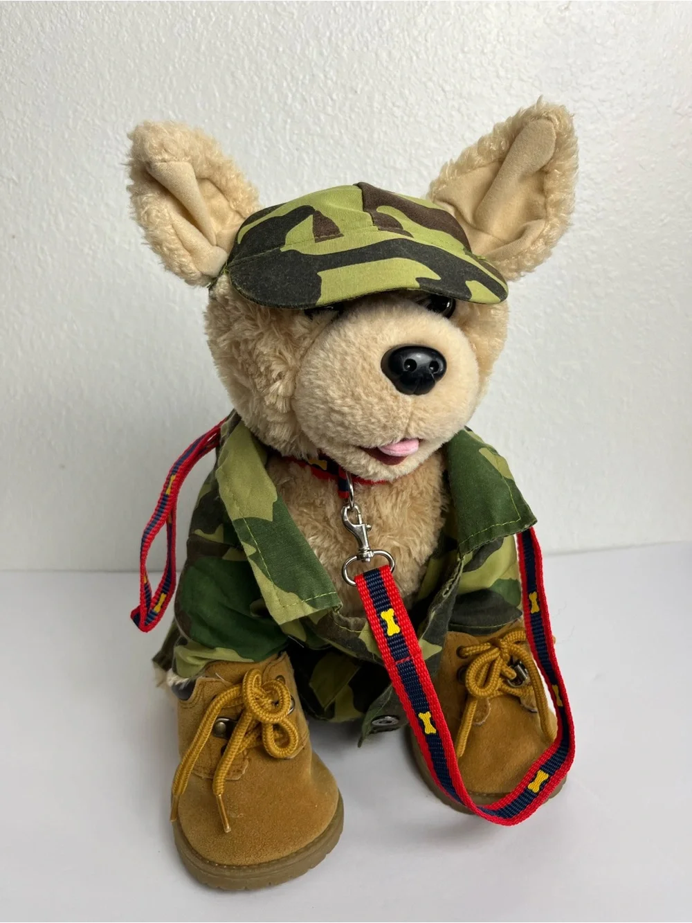 Build A Bear Plush Dog Toy Green Camo Army Outfit Boots Leash Hat Kids Accessory